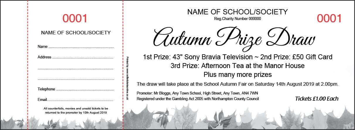 Autumn Raffle Tickets - Autumn Prize Draw Tickets from the UK's best value Raffle Ticket Printers