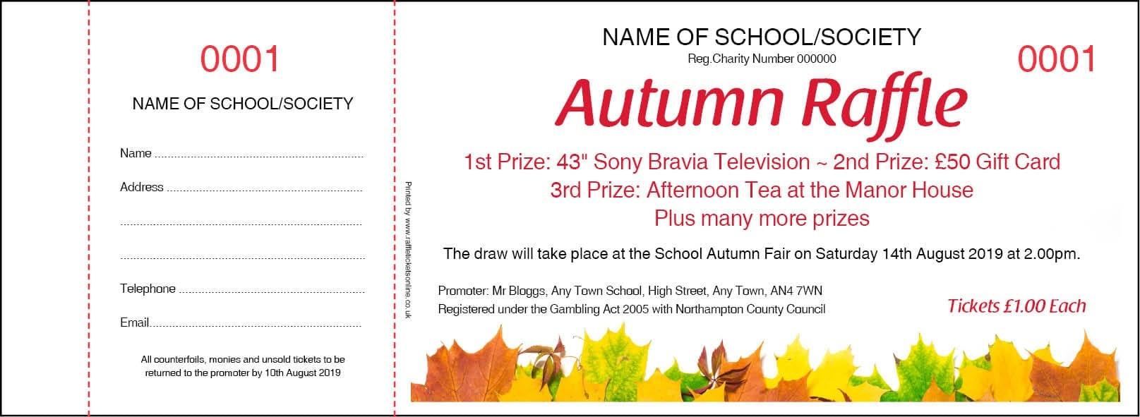 Autumn Raffle Tickets - Autumn Prize Draw Tickets from the UK's best value Raffle Ticket Printers