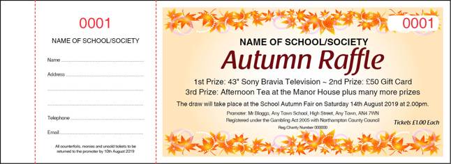 Autumn Raffle Tickets - Autumn Prize Draw Tickets from the UK's best value Raffle Ticket Printers