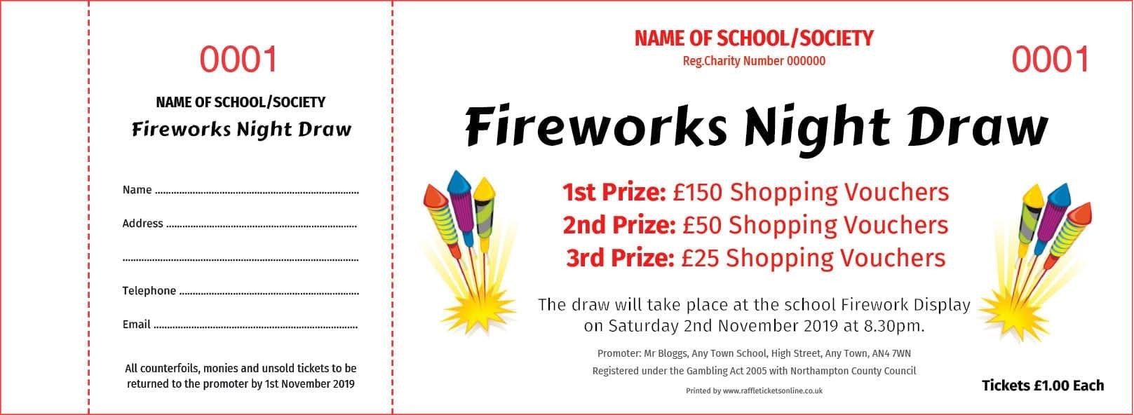 Fireworks Night Raffle Tickets - Draw Ticket Printers - Raffle Ticket Printer