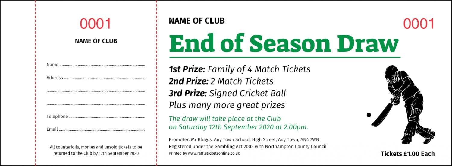 Cricketer Cricket Raffle Tickets, Football Raffle Tickets, Rugby Raffle Tickets