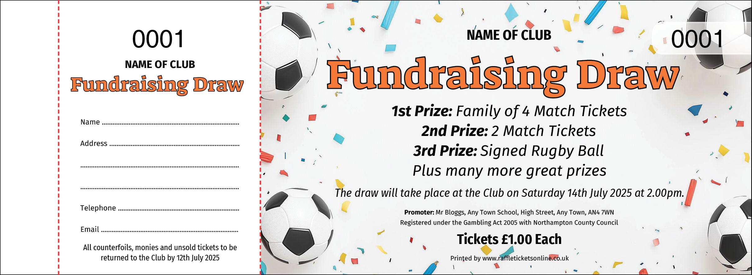 Confetti Kickoff Raffle Ticket Football Raffle Tickets