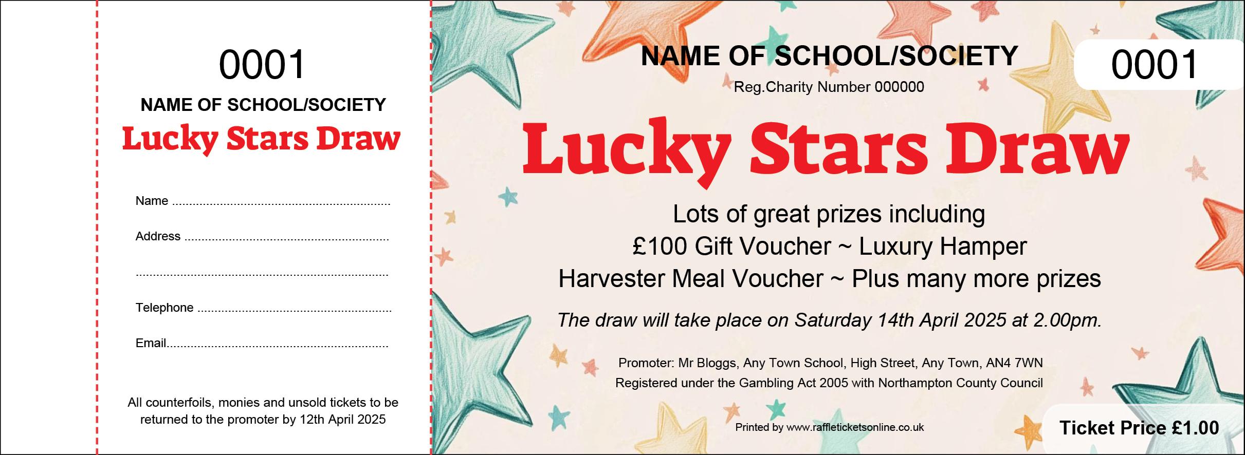 Lucky Stars Draw Fundraising Raffle Tickets - Raffle Ticket Printers - Draw Tickets