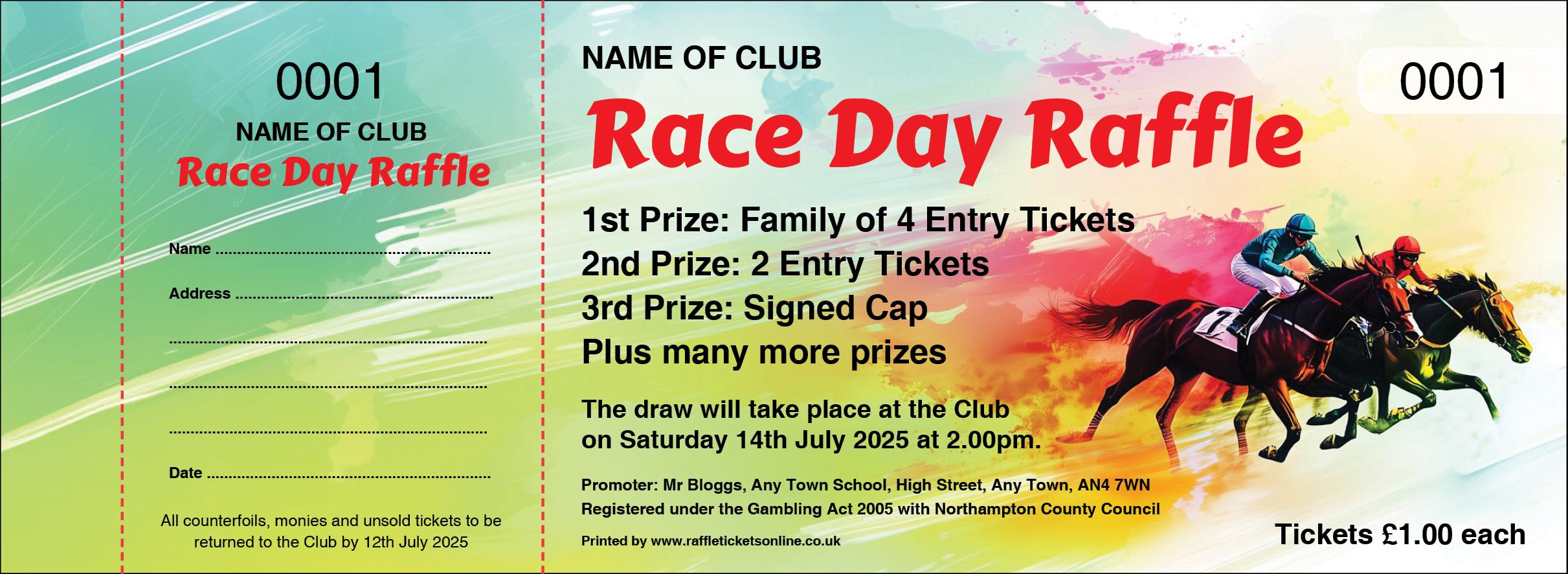 horse racing Football Raffle Tickets